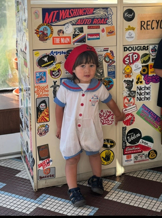 Vintage Sailor Collar "First Mete" Romper + Hat Set / 24M, 2Y