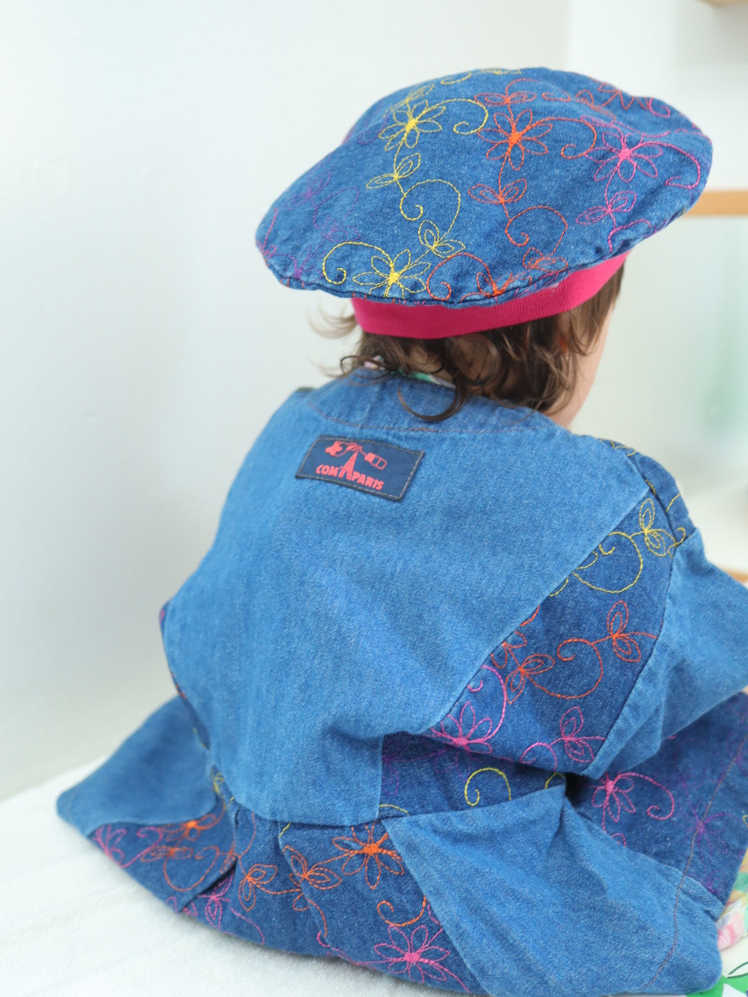 Vintage Denim Floral Peplum Jacket + Hat SET / 3-4Y