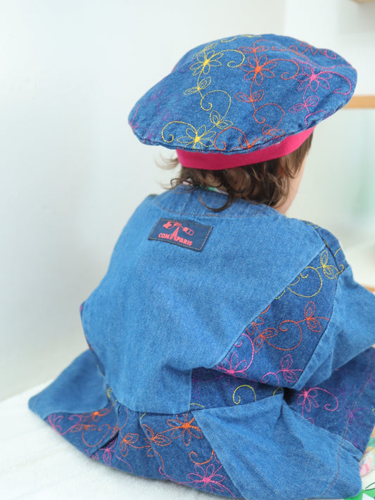 Vintage Denim Floral Peplum Jacket + Hat SET / 3-4Y