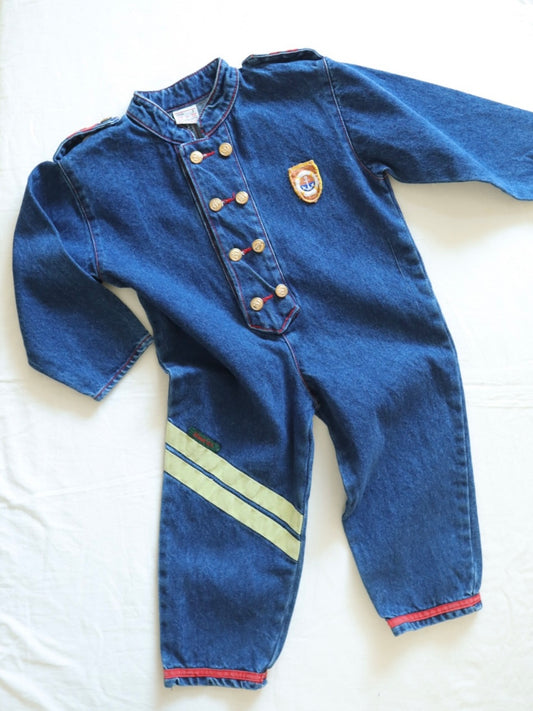 Vintage Mandarin Collar Denim Jumpsuits / 3-4Y