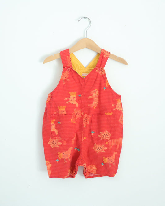 Retro Orange Animal Print Short Overall / 12M