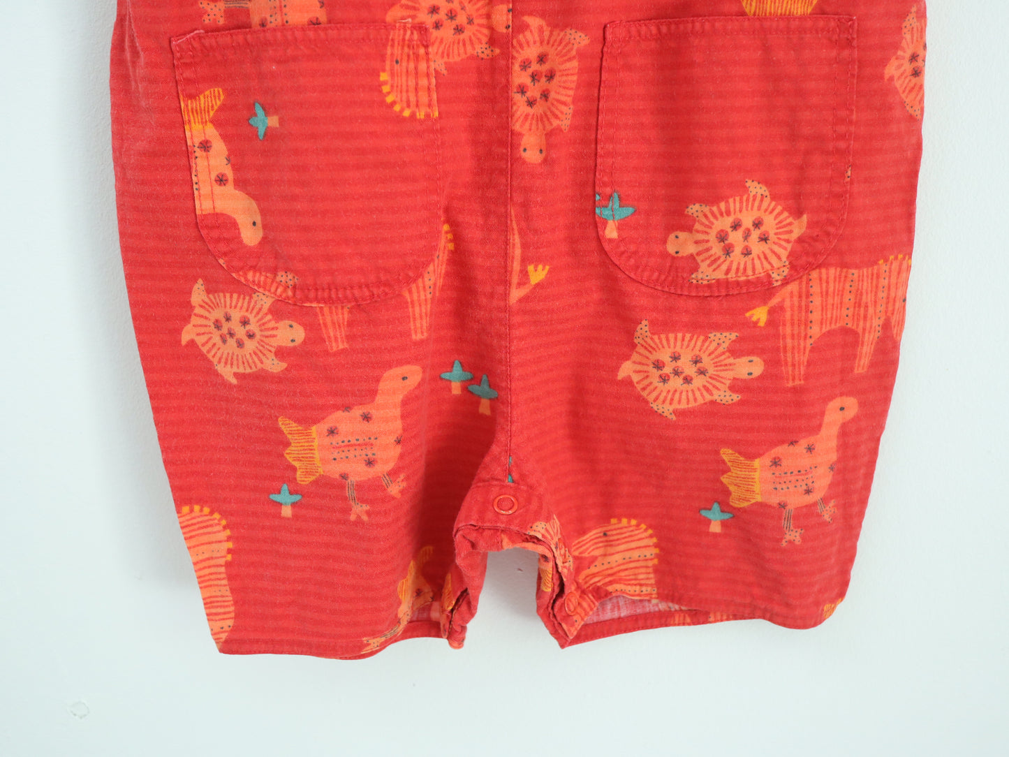 Retro Orange Animal Print Short Overall / 12M