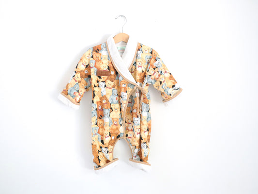 Vintage Teddy Bears Terrycloth Lining Rompers / 12-18M