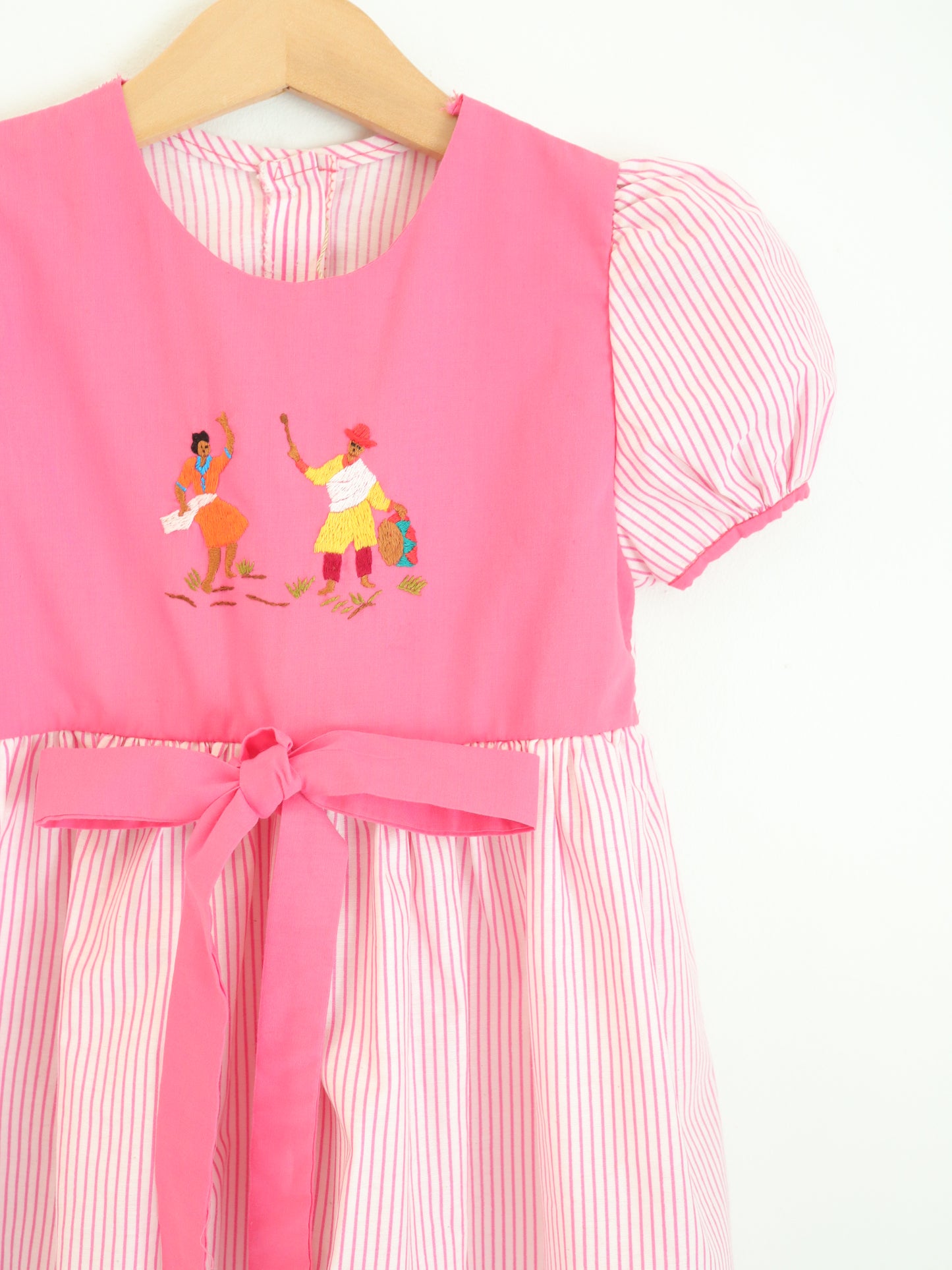 Pink Stripe Dancing Embroidered Dress / 2-3Y