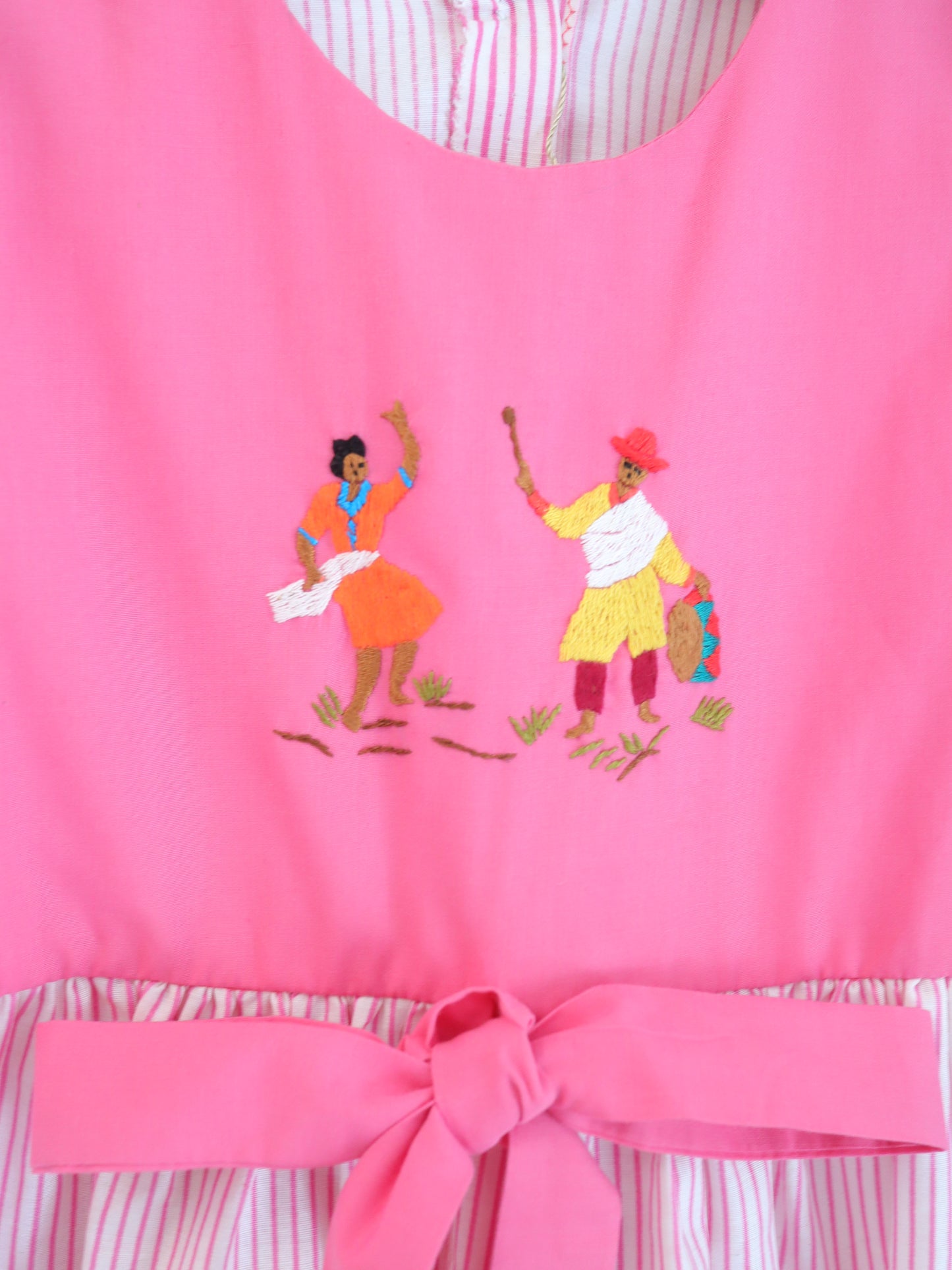 Pink Stripe Dancing Embroidered Dress / 2-3Y