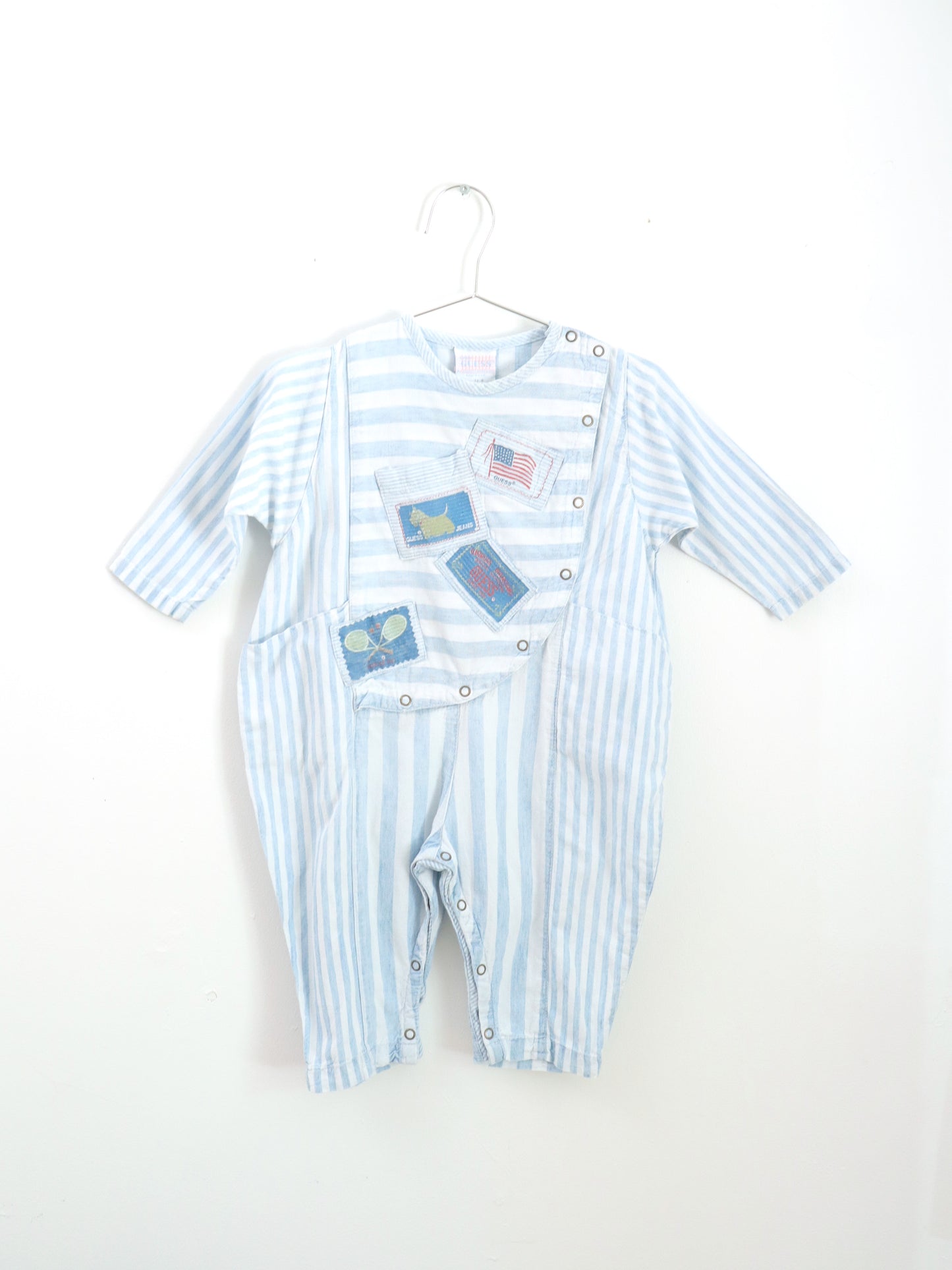 Vintage GUESS Light Blue Stripe Long SLV Romper / 12M