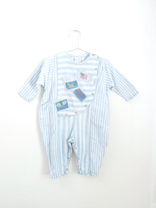 Vintage GUESS Light Blue Stripe Long SLV Romper / 12M