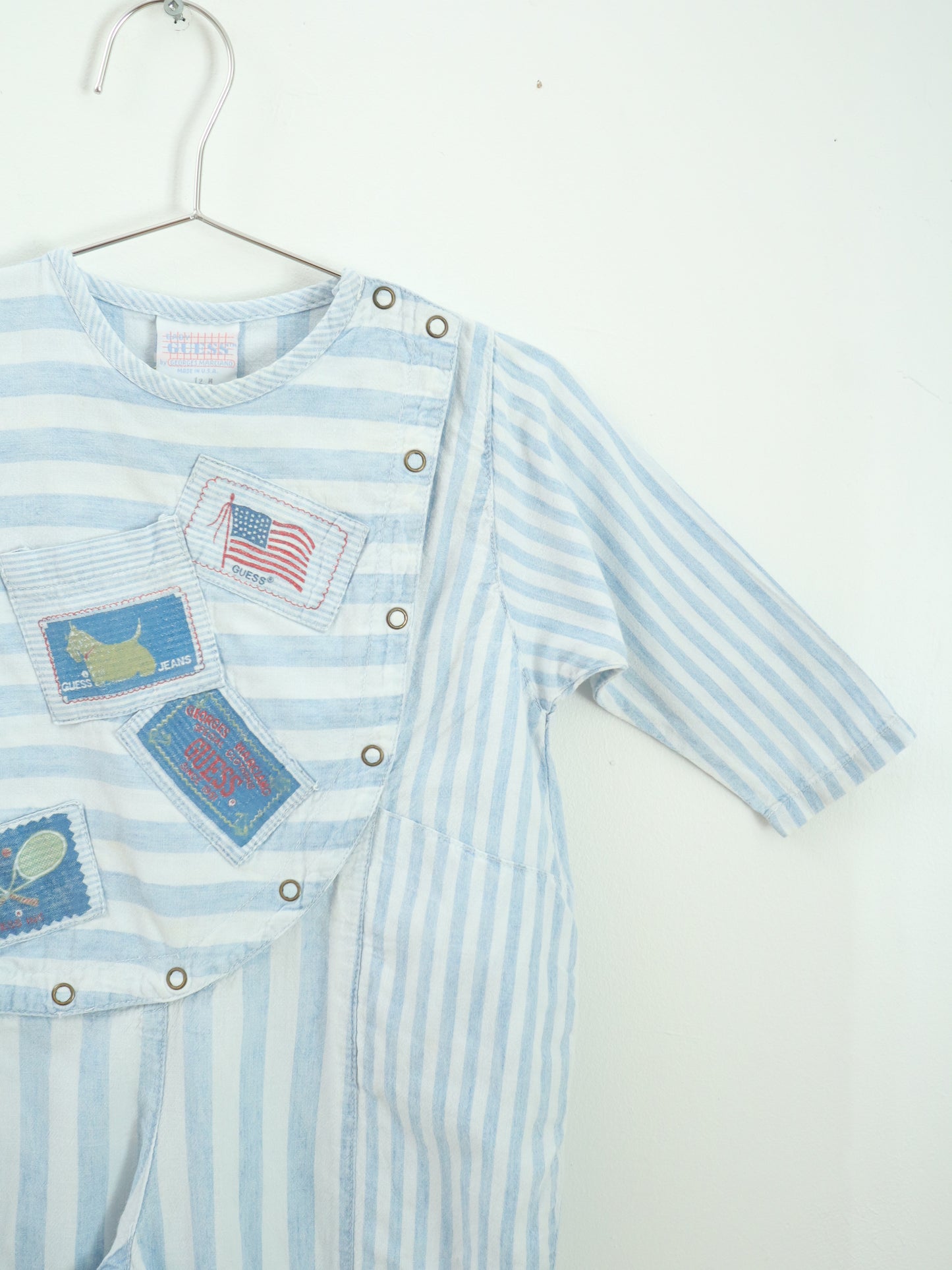 Vintage GUESS Light Blue Stripe Long SLV Romper / 12M