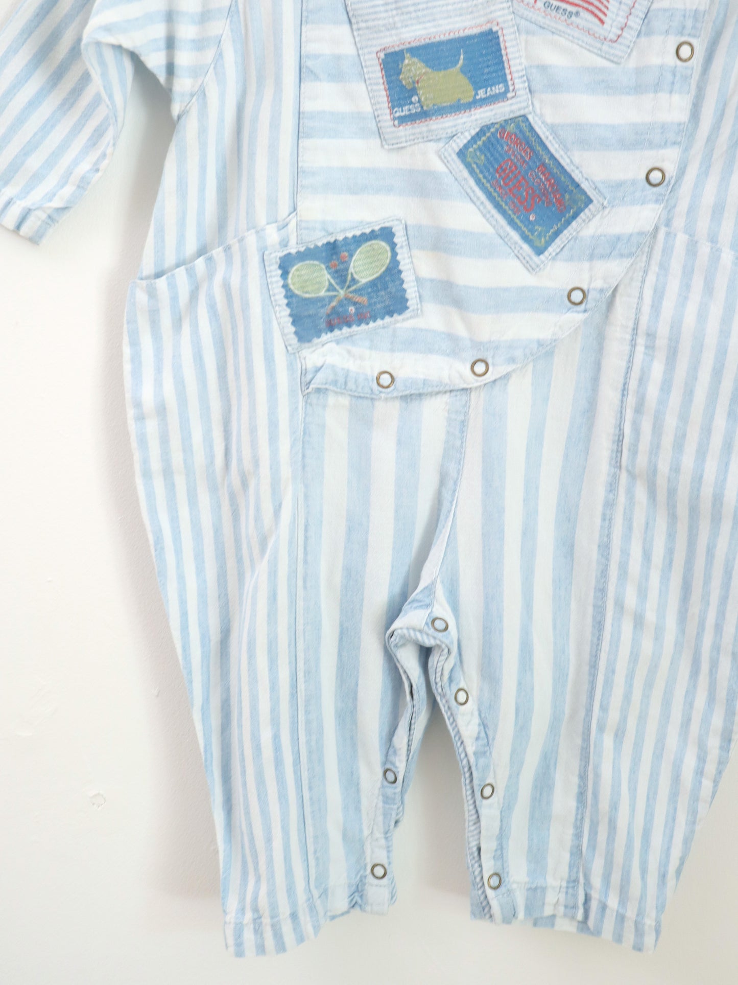 Vintage GUESS Light Blue Stripe Long SLV Romper / 12M