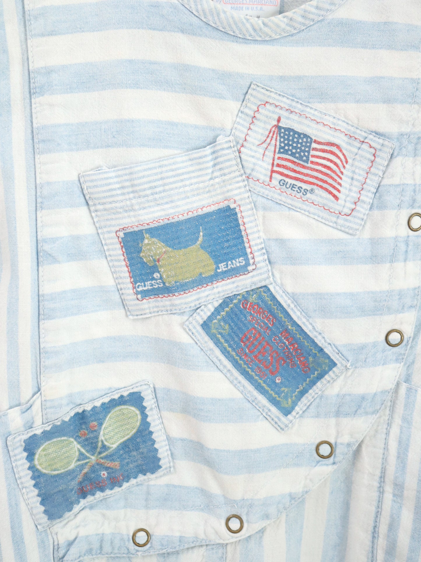 Vintage GUESS Light Blue Stripe Long SLV Romper / 12M