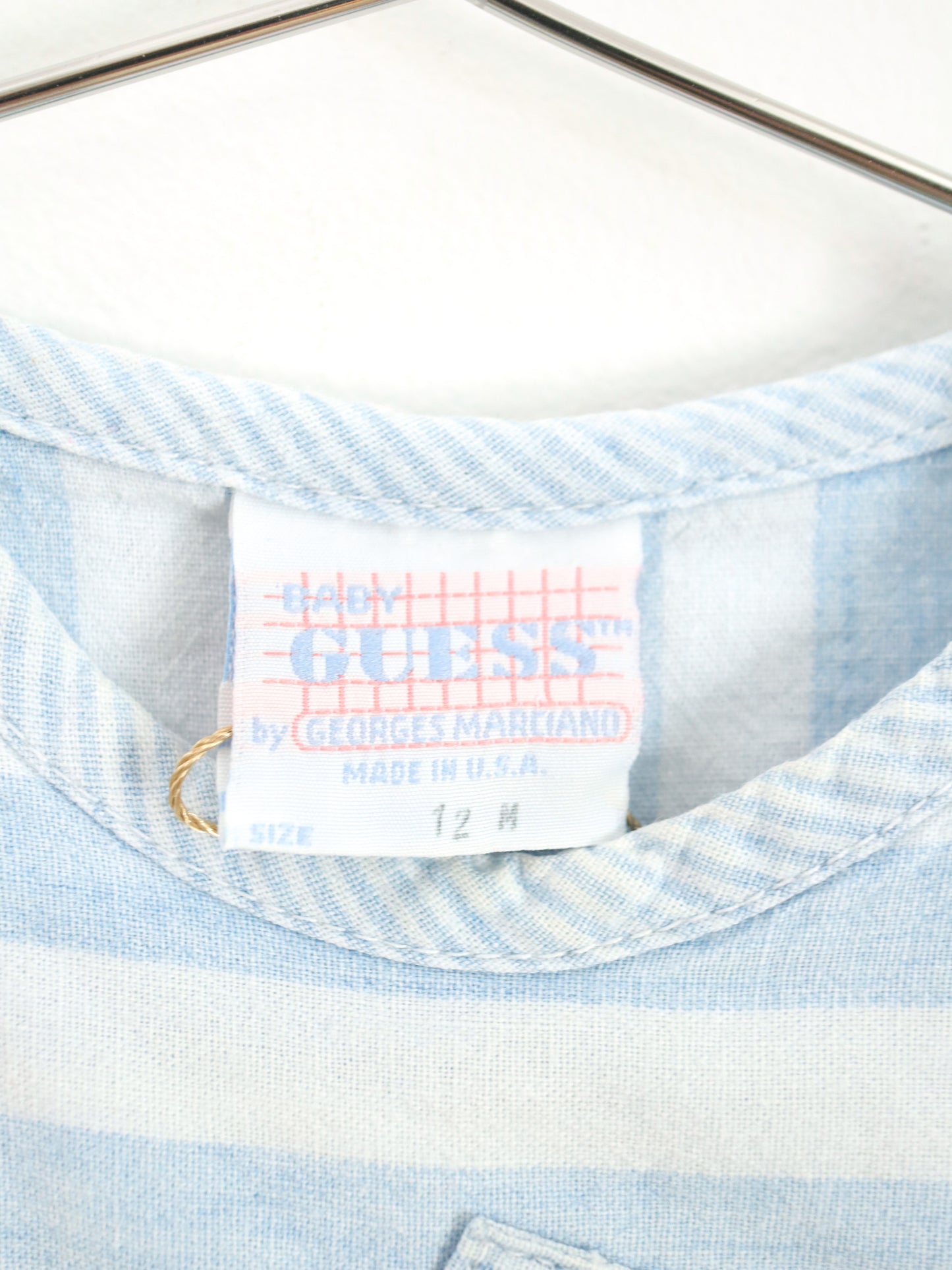 Vintage GUESS Light Blue Stripe Long SLV Romper / 12M