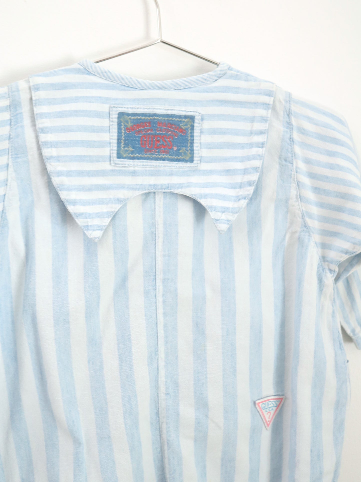 Vintage GUESS Light Blue Stripe Long SLV Romper / 12M