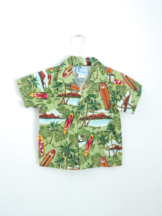 Retro Green Hawaiian Shirt / Made in USA / 3Y
