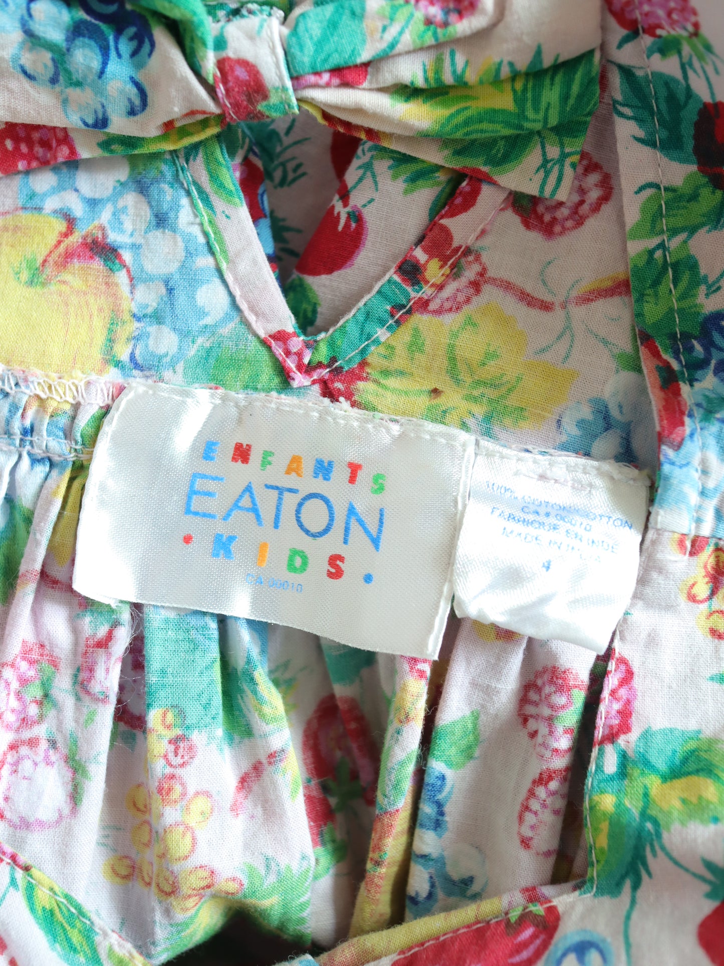 Vintage Pink Fruits Print Back Bows Dress / 4Y