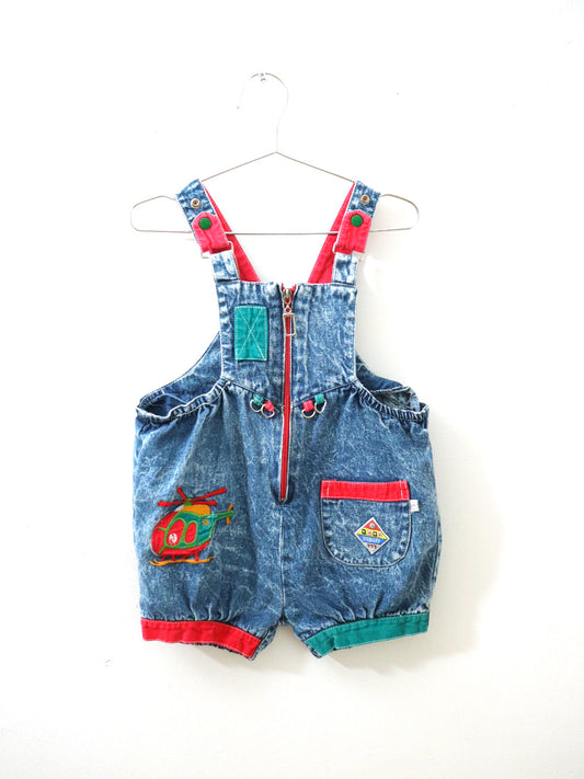 Vintage 80s Acid Wash Denim Short Overall / 3Y