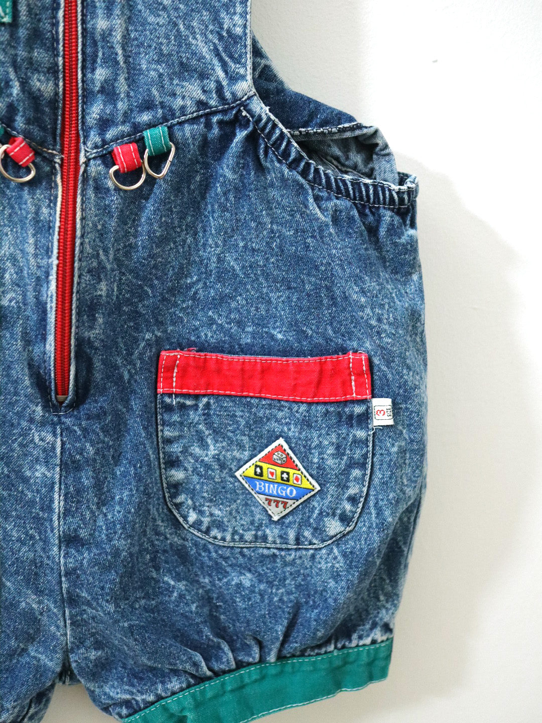 Vintage 80s Acid Wash Denim Short Overall / 3Y