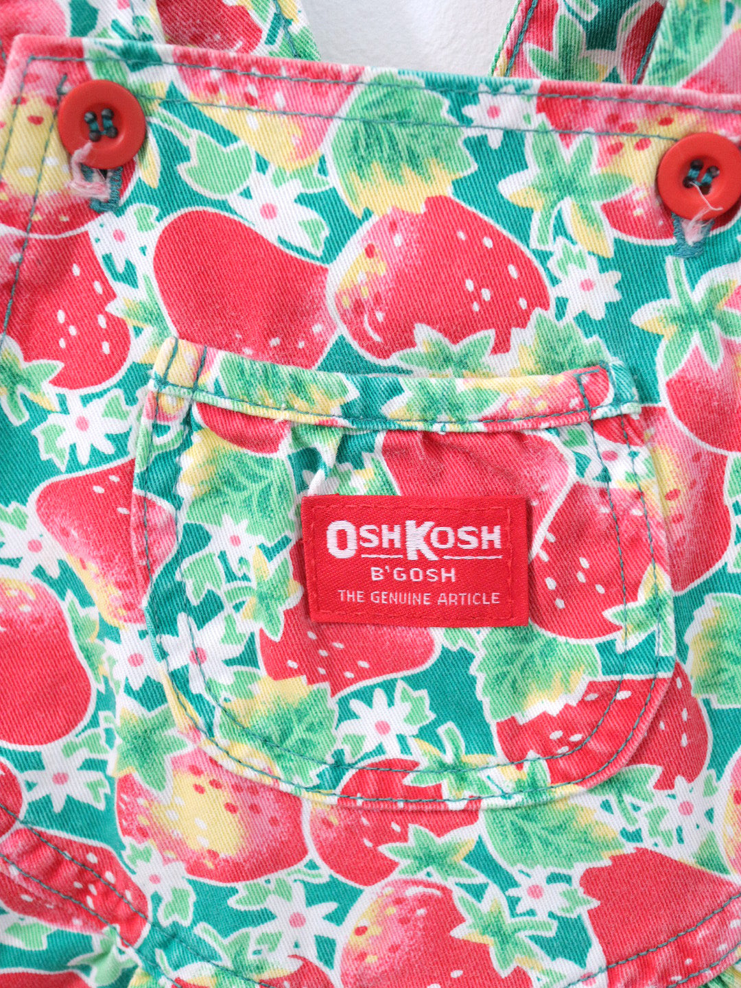 Vintage OSHKOSH Strawberry Print Kids Short Overall / 6Y+ , 6X