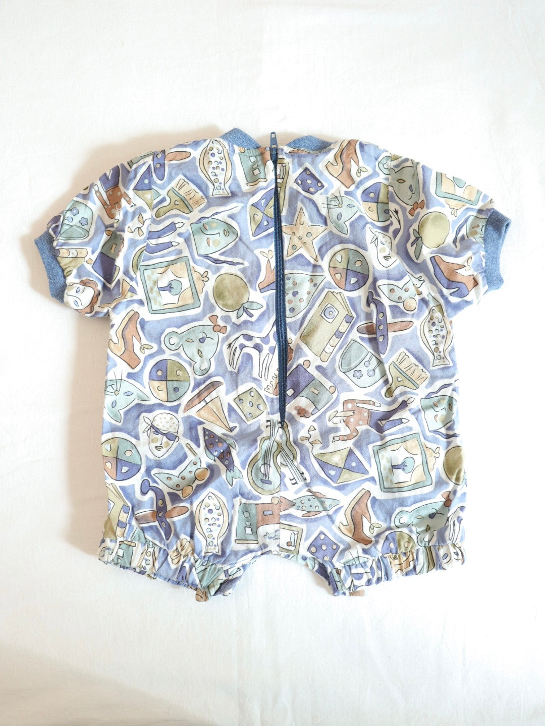 SET of 2 Vintage Baby Retro Print Short Rompers / 6M