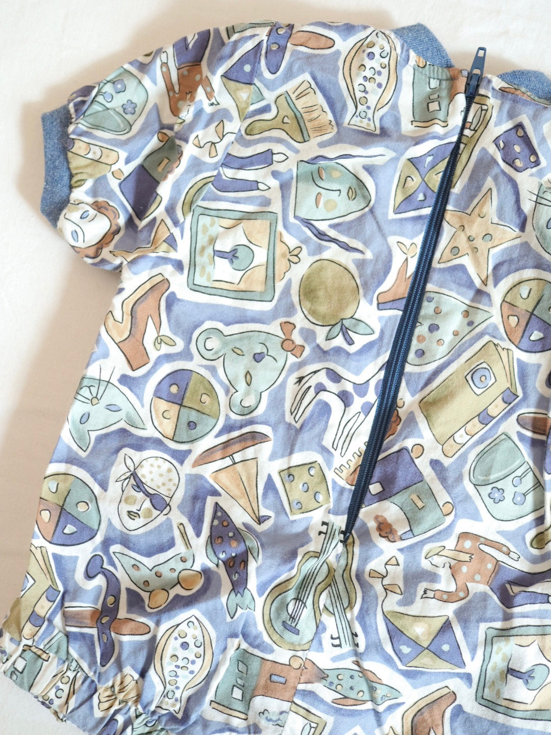 SET of 2 Vintage Baby Retro Print Short Rompers / 6M