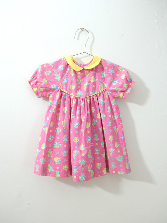 Vintage Pink Summer Fruits Print Dress / 18-24M