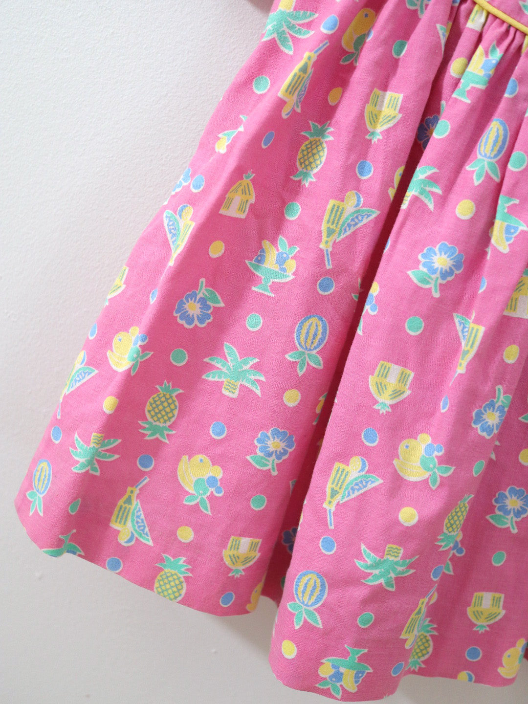 Robe rose vintage à manches lacées / 18 mois
