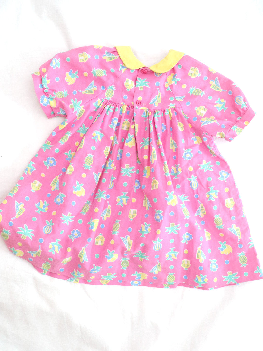 Robe rose vintage à manches lacées / 18 mois