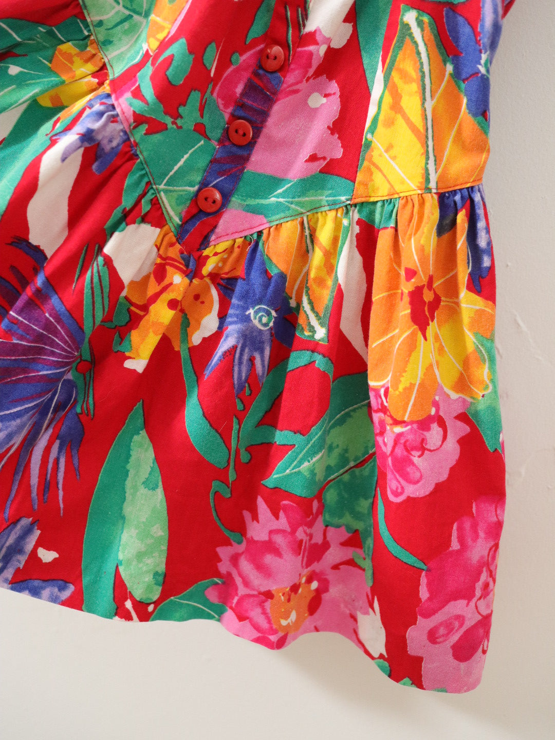 Vintage Red Summer Floral Halter Neck Dress / 4Y