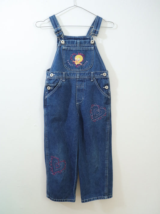 Y2K Looney Tunes Tweety Glitter Denim Overall / 4-5Y