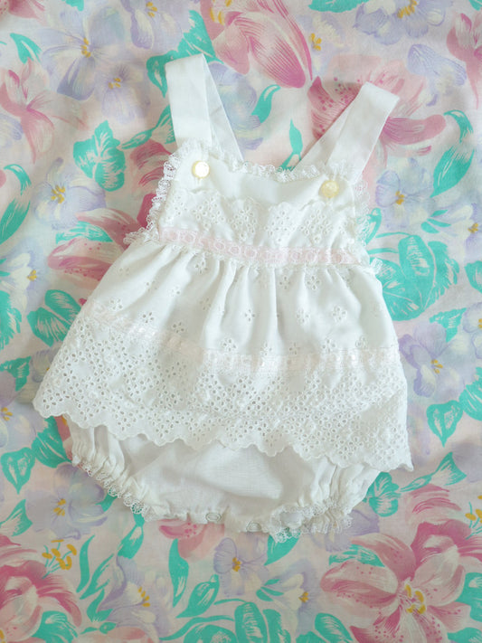 Vintage Baby Race White Romper / 0-3M, NB