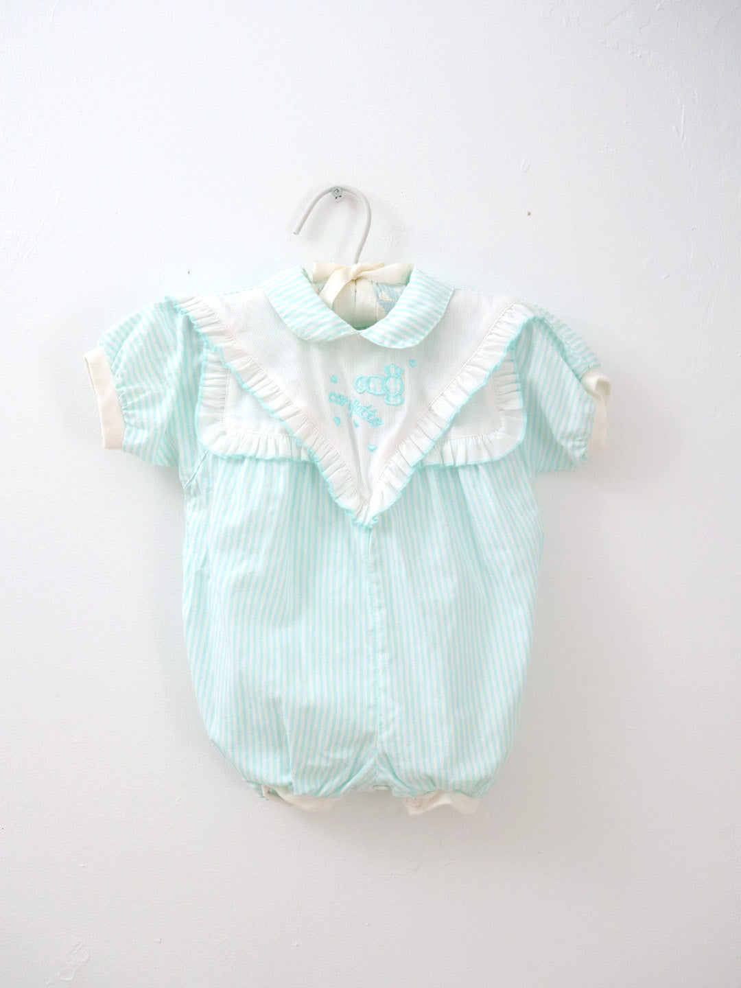 Vintage Confetto Light Blue Stripe Baby Short Romper / 6-9M