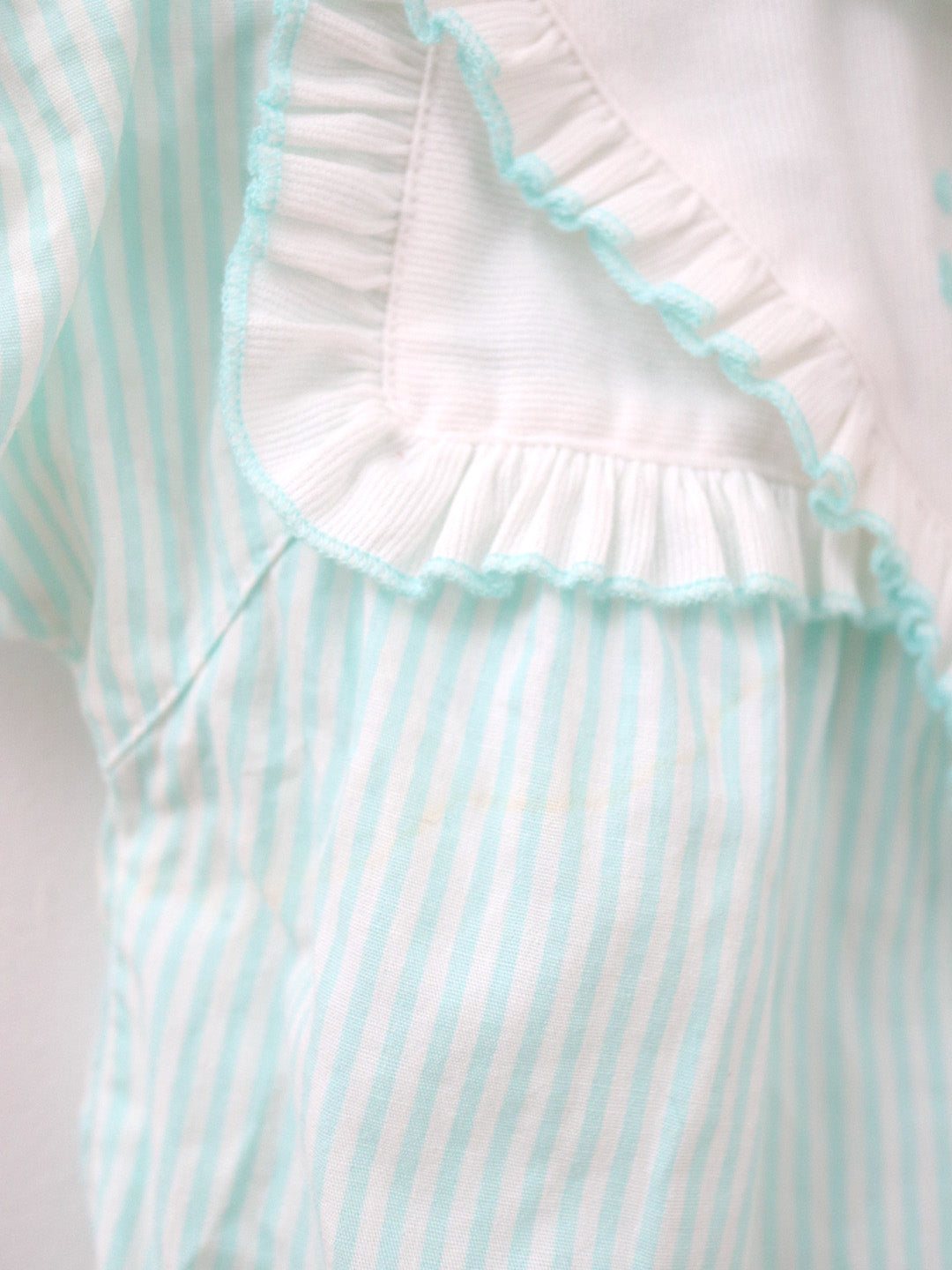 Vintage Confetto Light Blue Stripe Baby Short Romper / 6-9M