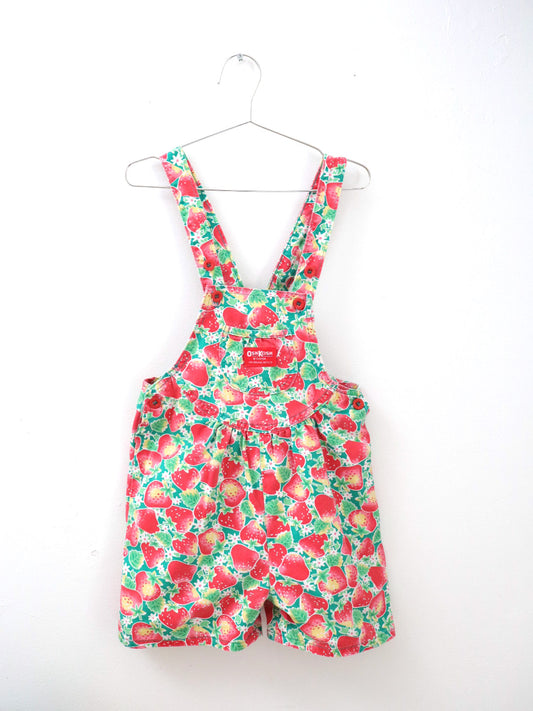 Vintage OSHKOSH Strawberry Print Kids Short Overall / 6Y+ , 6X