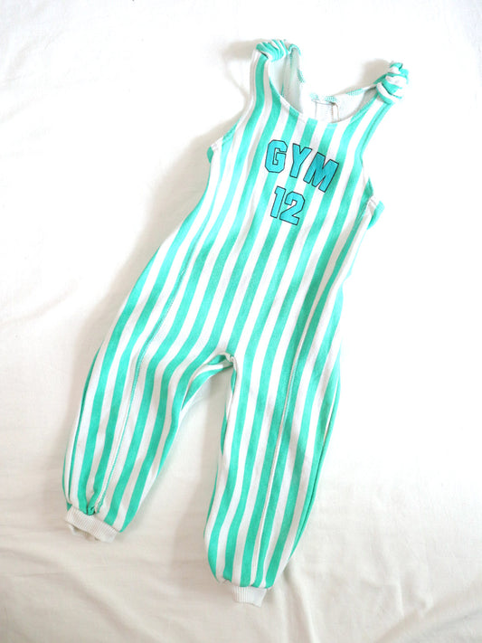 Vintage GYM12 Green Stripe Baby Overall / 12M