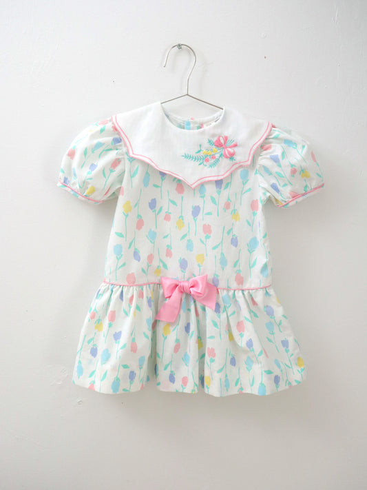Vintage Multi Colour Tulips Floral Dress / 4Y