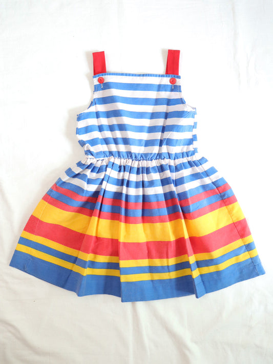Vintage Multi Colour Stripe Summer Dress / 6Y
