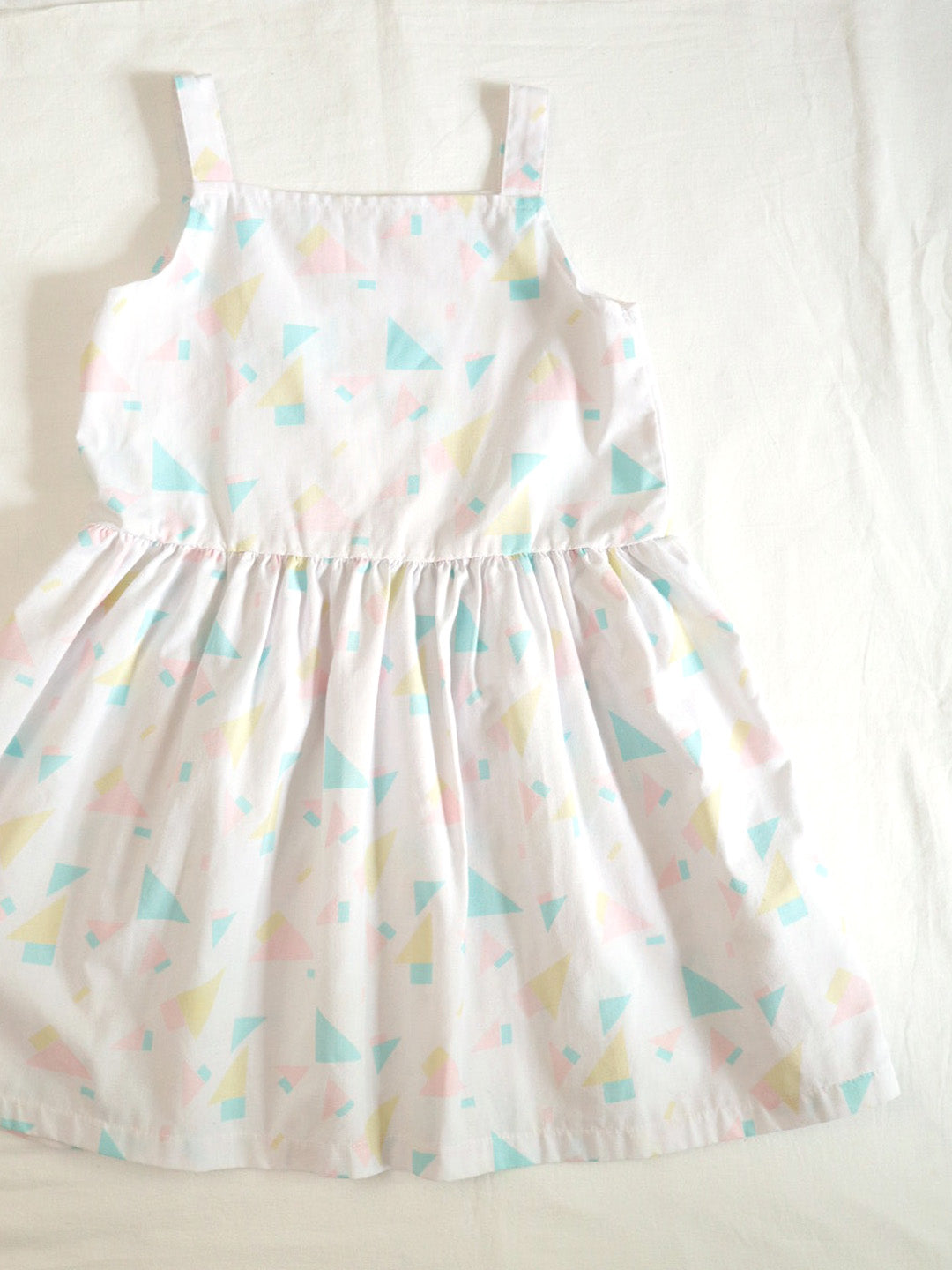 Vintage White Abstract Pattern Summer Cotton Dress / 6Y+