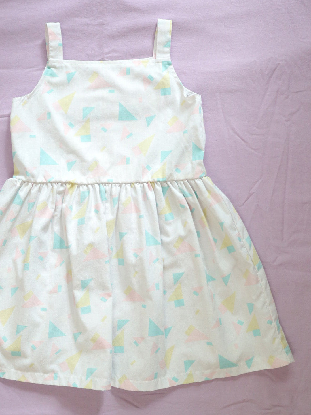 Vintage White Abstract Pattern Summer Cotton Dress / 6Y+
