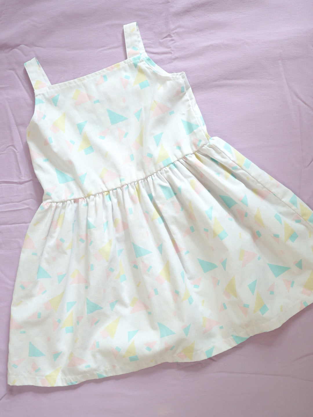 Vintage White Abstract Pattern Summer Cotton Dress / 6Y+