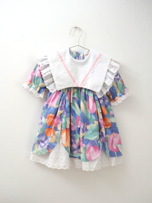 Vintage Pink Floral Big Collar Dress / 2-3Y