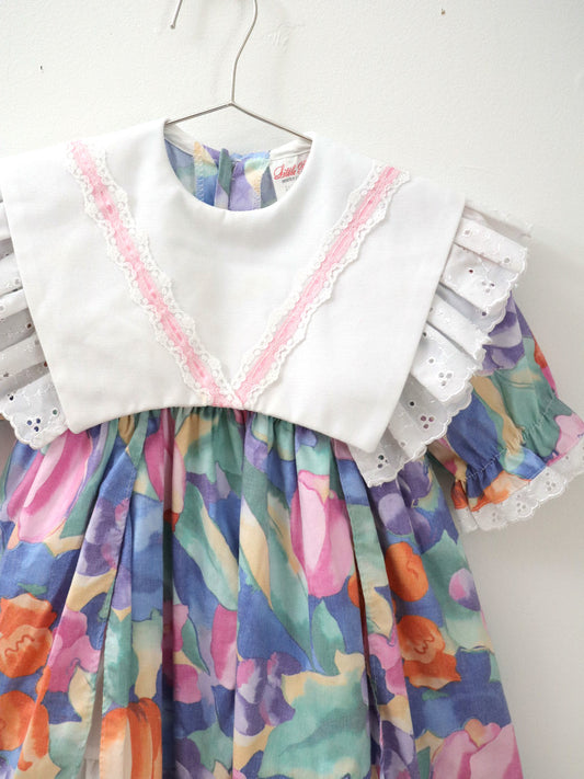Vintage Pink Floral Big Collar Dress / 2-3Y