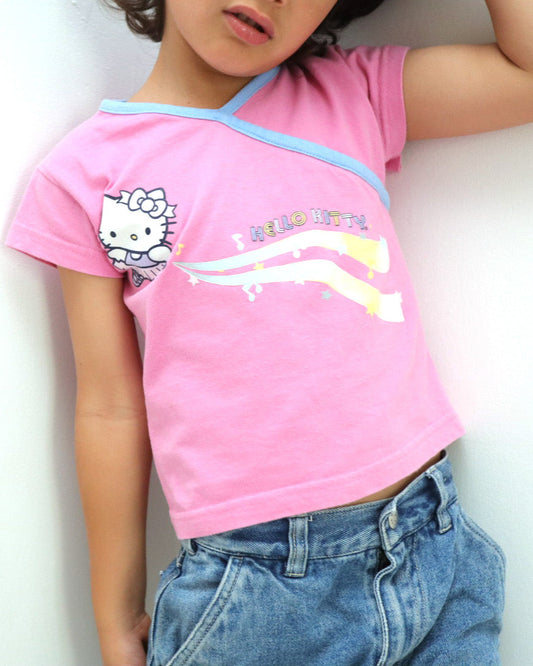Y2K HELLO KITTY Pink Baby Tee / 4-5Y