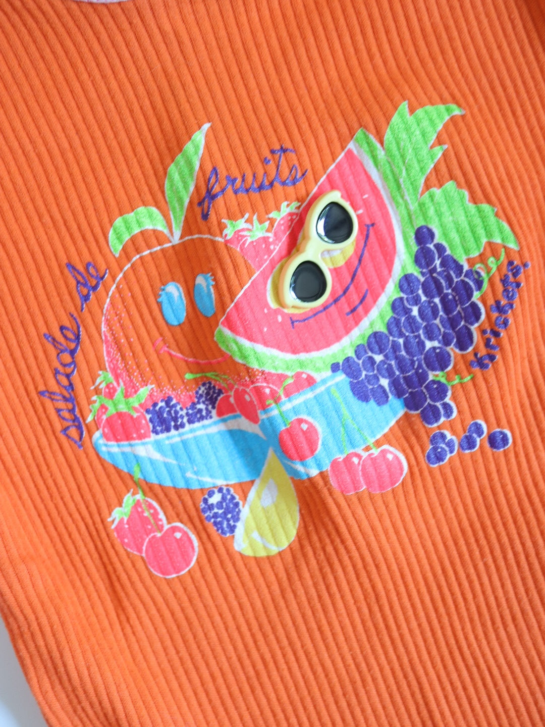 Vintage Orange Fruits Print Tee + Green Plaid Skirt SET / 18-24M, 2Y