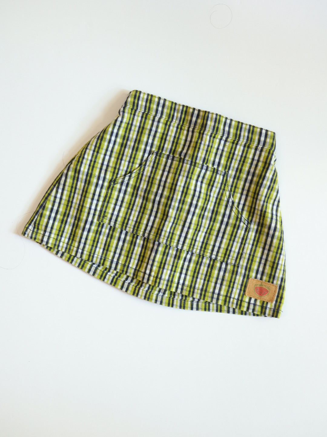 Vintage Orange Fruits Print Tee + Green Plaid Skirt SET / 18-24M, 2Y