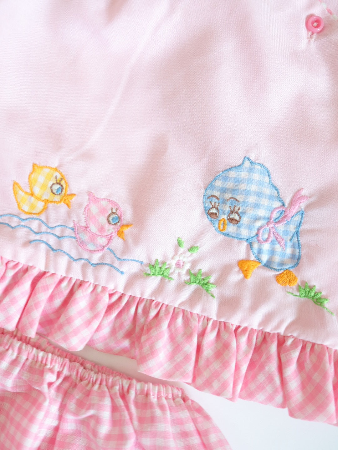 Vintage Birds Embroidered Pink Baby Top + Shorts Outfit SET / 12M