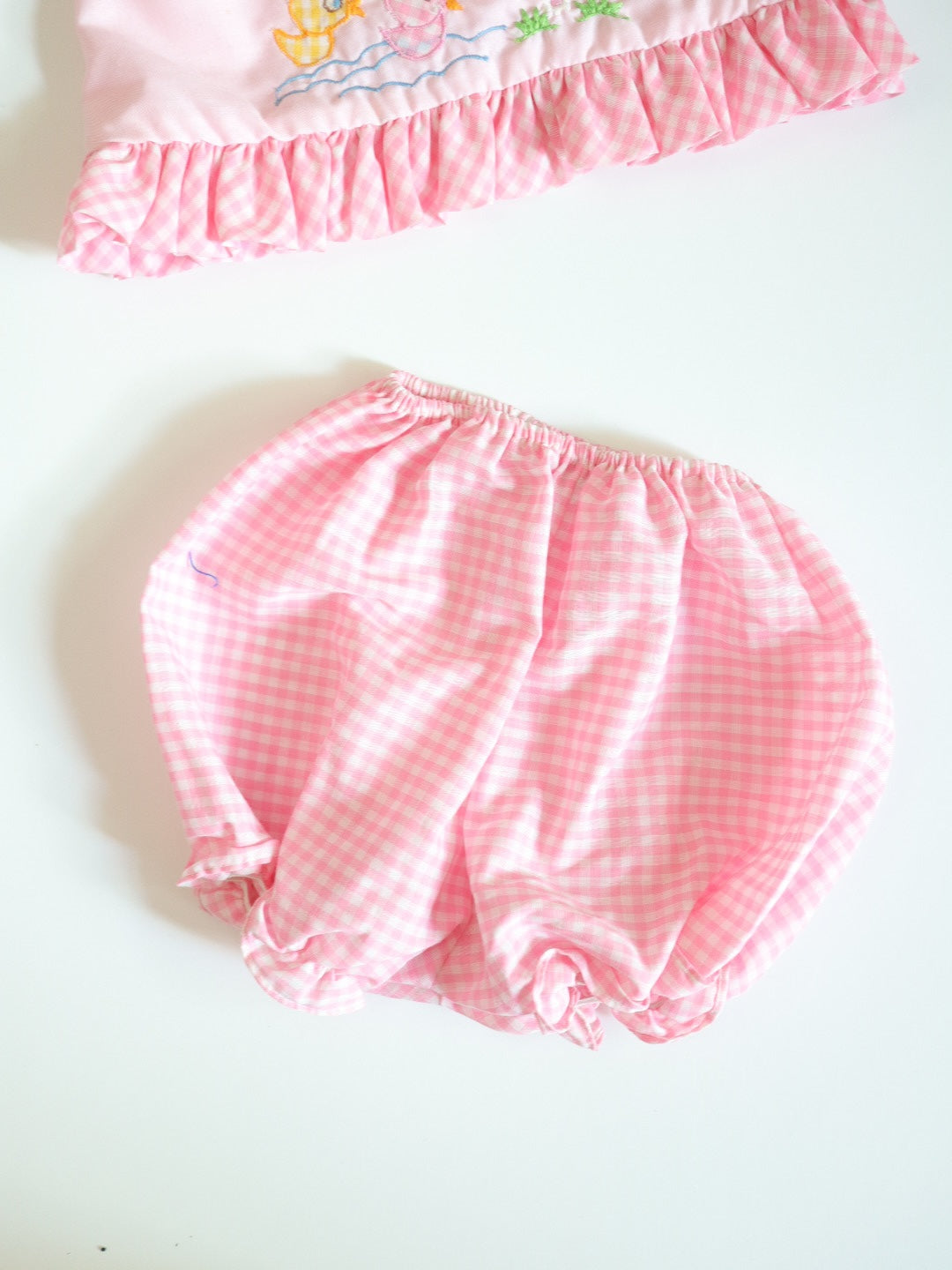 Vintage Birds Embroidered Pink Baby Top + Shorts Outfit SET / 12M