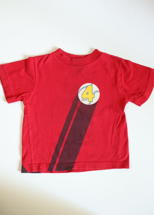Vintage OSHKOSH Baseball Number 4 Red Tee / 3-4Y