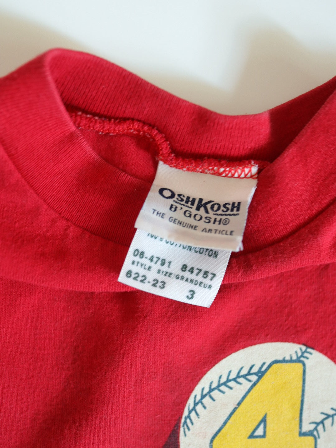 Vintage OSHKOSH Baseball Number 4 Red Tee / 3-4Y