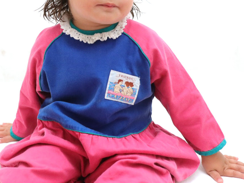 Vintage “FRIENDS” Pink & Blue Bubble Romper / 24M