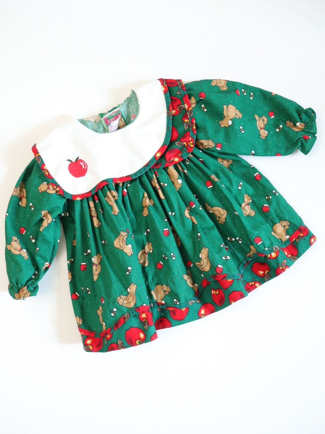 Vintage Bear & Apple Print Baby Top / 6-12M