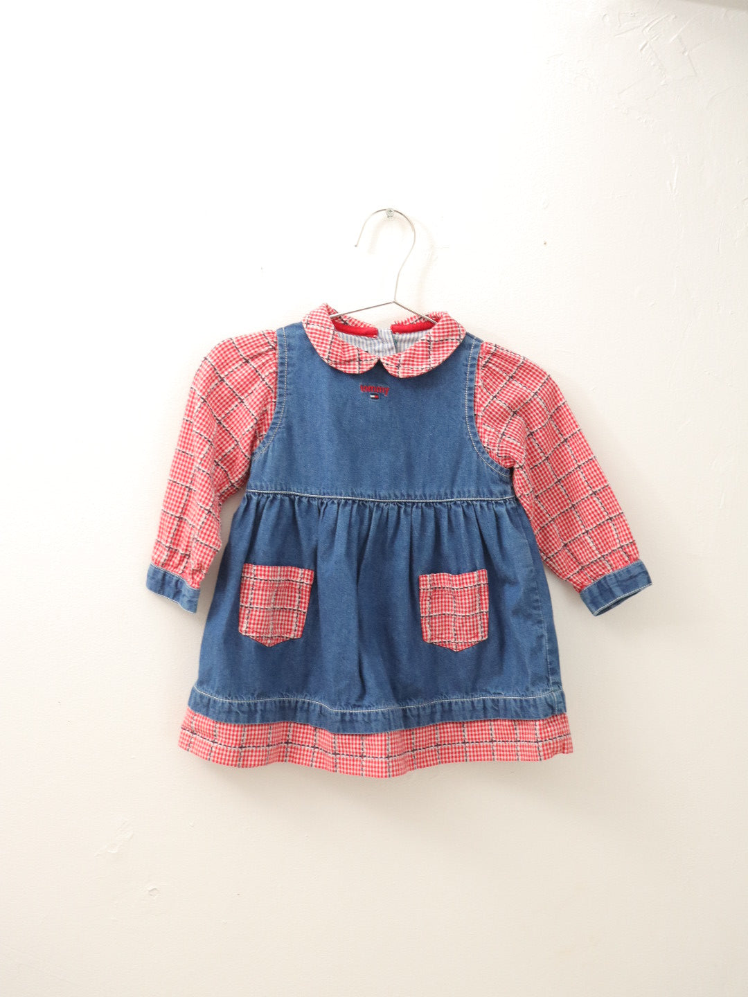 Y2K Tommy Hilfiger Denim & Red Plaid Baby Dress / 12-18M